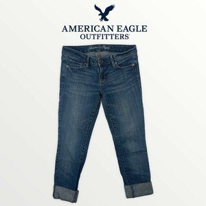 American Eagle Womens Size 4 Short Skinny Cropped Jeans‎ Cuff Medium Dark Wash